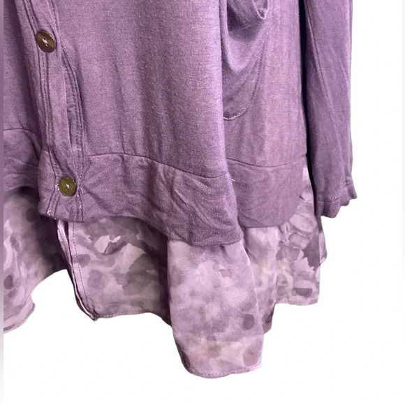 LOGO by Lori Goldstein button front knit cardigan with water colored sheer trim - Picture 2 of 8